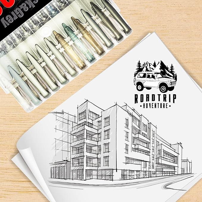 Grey Gel Pens for Coloring Book,36 Color Gel Pens Set including 12 Color Gel Pen with 24 Refills,40% More Ink Colored Gel Pens for Drawing, Doodling, Scrapbook, Journaling