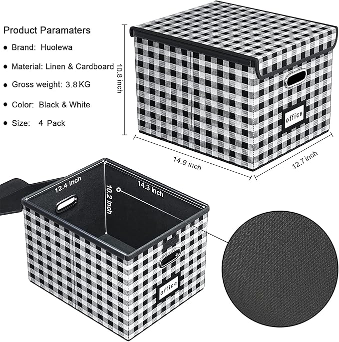 Huolewa Decorative File Organizer Boxes Office Document Storage with Lids, Linen File Storage Organizer Boxes, Universal Hanging Filing Organization Box for Letter/Legal Folder,Home File Storage Bins