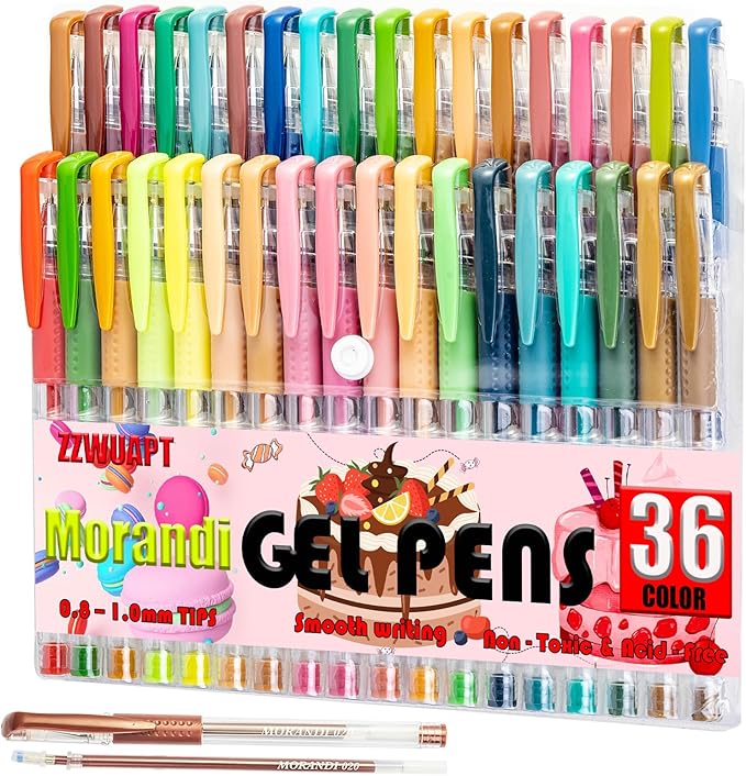 Morandi Gel Pens for Coloring Book,72 Color Gel Pens Set including 24 Color Gel Pen with 48 Refills,40% More Ink Colored Gel Pens for Drawing, Doodling, Scrapbook, Journaling