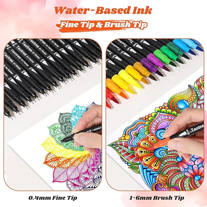 Taotree 120 Colors Dual Tip Art Markers Pens for Kids Adult Coloring Book, Artist Fine & Brush Tip Coloring Markers Drawing Pen for Journaling Note Taking Lettering Calligraphy Craft Art Supplies Set