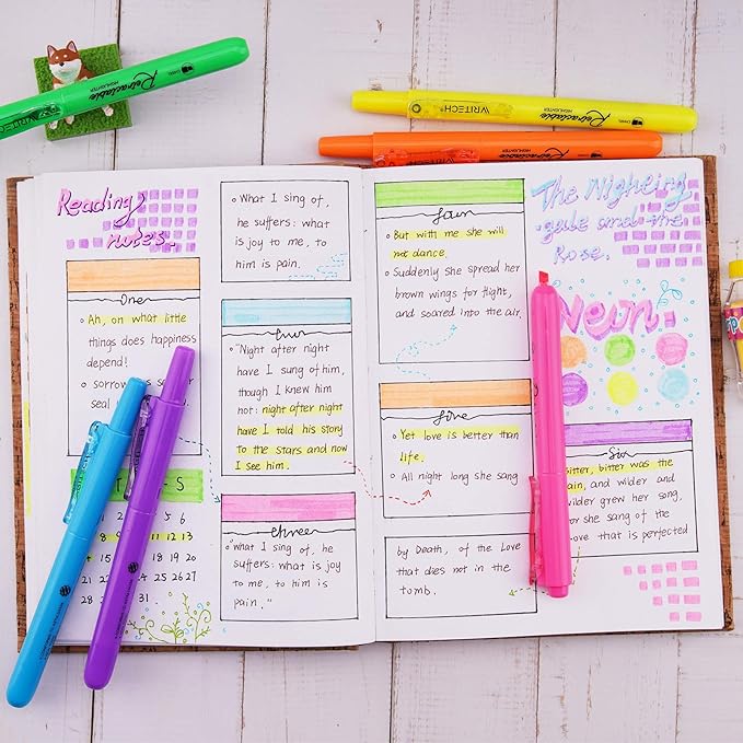 WRITECH Retractable Highlighters Assorted Colors: Chisel Tip Click Aesthetic Highlighter Marker Pens Pack Multi Colored Ink No Bleed Smear for Highlighting Journaling (12ct Neon+Pastel)