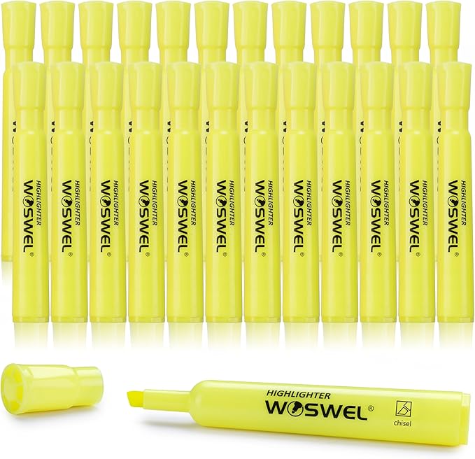 Highlighters Bulk, 24 Pack Tank Style Highlighters Set, Fluorescent Yellow, Chisel Tip Highlighter Markers Bulk for Kid and Adult Coloring, Highlighting as School Supplies