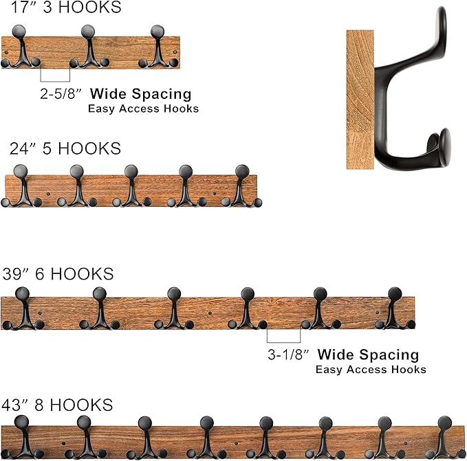 SKOLOO 43-Inch White Wood Coat Rack Wall Mount with 8 Triple Hooks - Ideal for Family Entrances, Classrooms, and Pet Supplies Storage - Perfect Coat Hooks for Wall