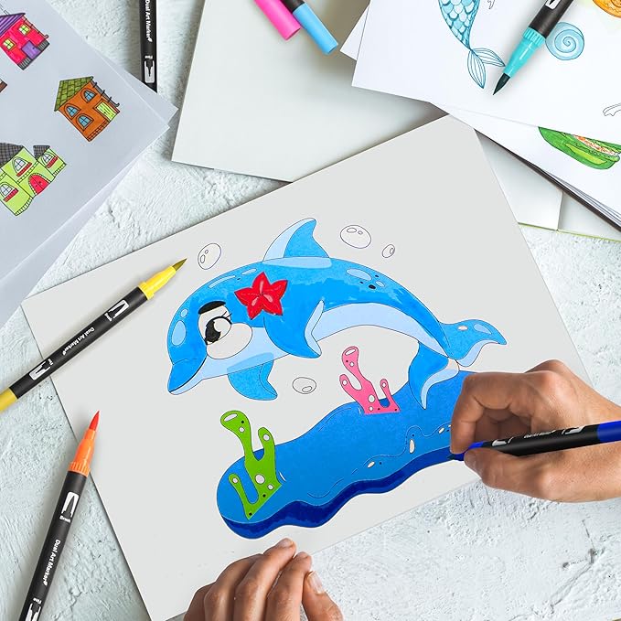 Dual Brush Marker Pens, 36 Colors Art Markers with Fine and Brush Tip Coloring Markers for Adults, Marker for Journaling Calligraphy Drawing Sketching Doodling Illustrating