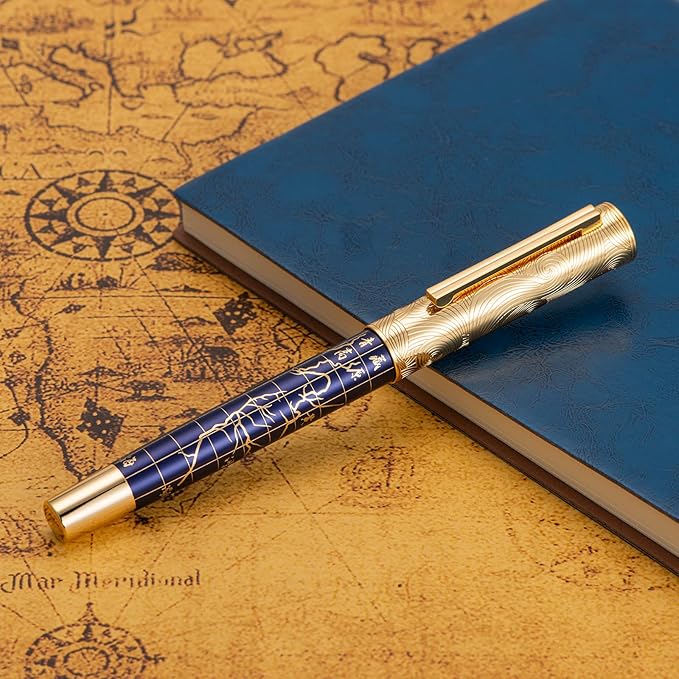 Hongdian 8041 Qinghai-Tibet Plateau Souvenir Fountain Pen, Iridum Extra Fine Golden Nib with Metal Pen Box Set