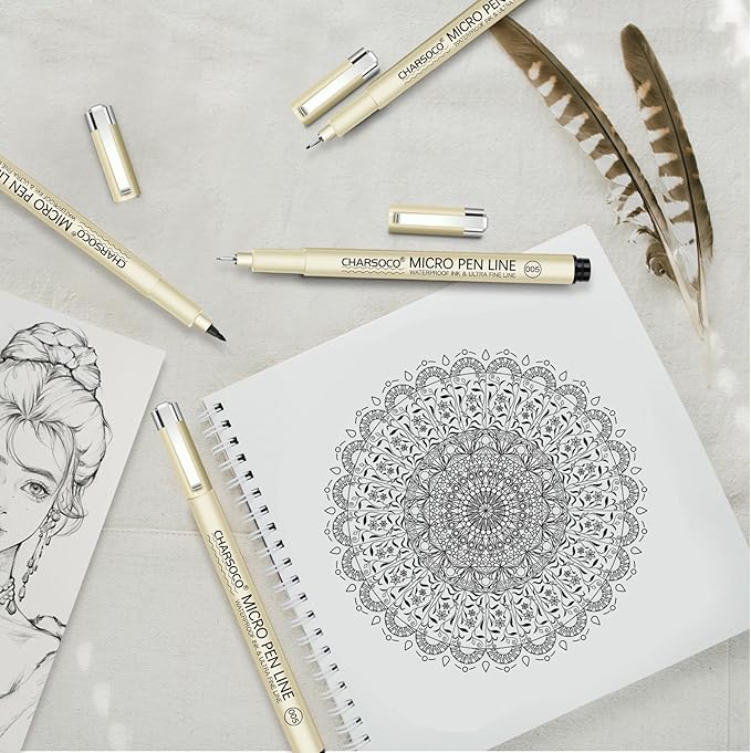 BR Micro Pen, 6 Pack Black Fine Point Pen with Waterproof Archival Ink, 1-5mm Fineliner Ink Pens for Artist Illustration, Sketching, Anime, Manga, Technical Drawing and Scrapbooking