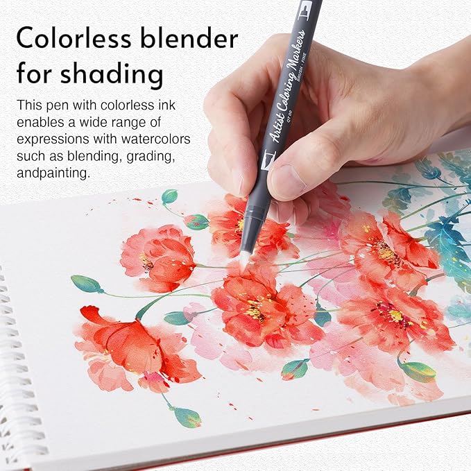 12 Colors Blendable Watercolor Markers Pens 2025 Upgrade Water Paint Set Double Tip Paint Pens with 1 Water Brush Pen Water Based Coloring Pens Drawing Markers Set with Brush Tip for Artists&Beginners