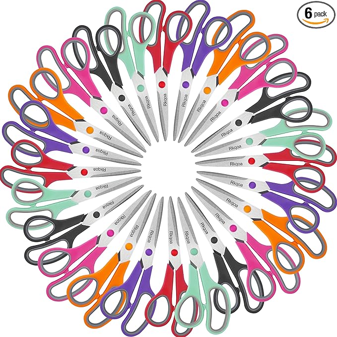 24 Pack Scissors, Rkqoa 8" All Purpose Classroom Scissor Bulk Comfort-Grip Sharp Shears for Office School House Sewing Fabric Craft Supplies, High/College School Teacher Student Scissors
