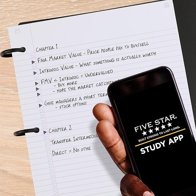 Five Star Flex Refillable Notebook + Study App, College Ruled Paper and 1 Inch TechLock Ring Binder with Pockets, Tabs and Dividers, 200 Sheet Capacity, Pacific Blue (293280AD2)