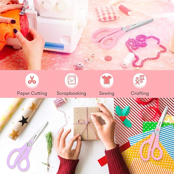 Scissors, iBayam 8" All Purpose Scissors Bulk 3-Pack, Ultra Sharp 2.5mm Thick Blade Shears Comfort-Grip for Office Desk Accessories Sewing Fabric Home Craft School Supplies, Right/Left Handed