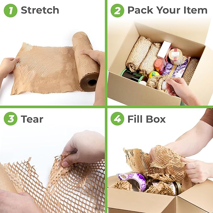 HexaFil Honeycomb Packing Paper - Eco-Friendly, Sustainable Filler for Shipping and Moving, Cushioned Packing Material in Easy Self-Dispenser Box - White, Pallet of 48, 12" x 1700'