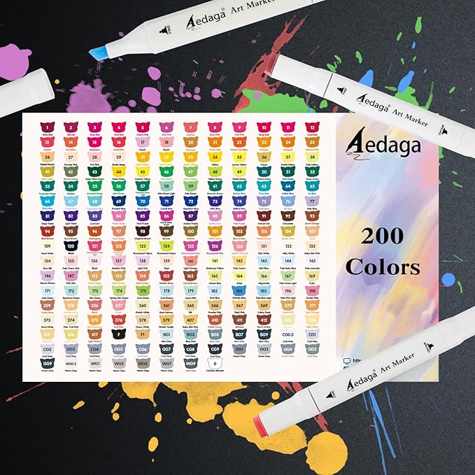 YHC 200 Colors Alcohol Markers for Artists, Free APP for Coloring, Dual Tips Alcohol-Based Markers for Drawing,Painting and Sketching, Great Gift Idea for Kids and Adults