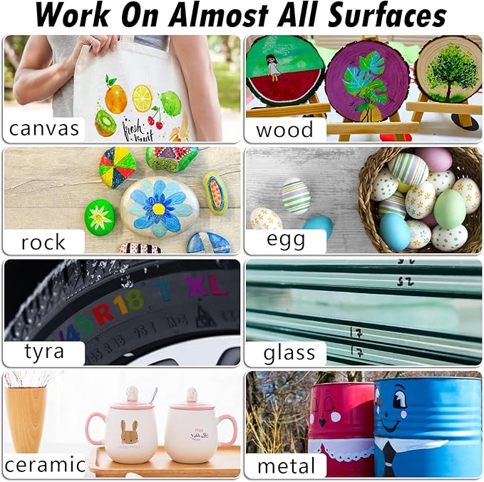 White Paint Markers, 8 Pack Oil-Based Waterproof Quick Dry and Permanent Paint Pen Set for Rocks Painting, Wood, Plastic, Canvas, Glass, Mugs, Metal, Tire, Stone, DIY Craft