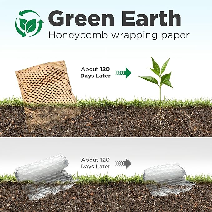 Honeycomb Packing Paper, 12"x50' Black | Perforated Honeycomb Packing Paper Recyclable Moving Supplies for Shipping & Moving | Plastic-Free Alternative to Bubble Cushion Wrap with 36 Fragile Stickers