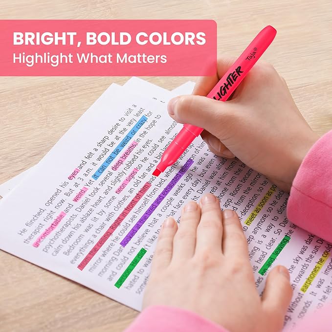 Taja 216 Pack Highlighters Bulk Assorted Bright Colors, 6 Colors Chisel Tip Highlighters Markers Set with No Bleed Ink, Perfect for School & Office Supplies
