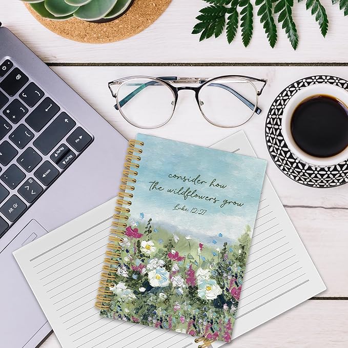 Wildflower Christian Spiral Notebook, Bible Journaling Notebooks for Women, Religious Scripture Hardcover Journals for Office School 160 Pages 5.5 x 8.3 Inch, Spring Flower Gifts for Women
