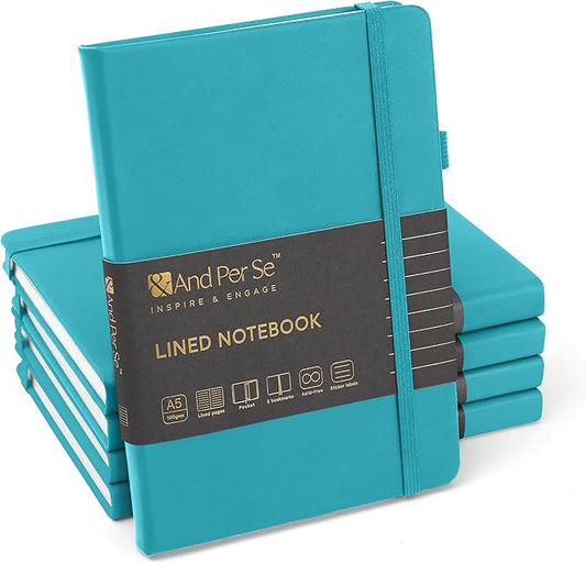 &And Per Se Lined Journal Notebook (5 Packs), 160 Pages, A5 5.7 x 8 inches College Ruled Thick Paper Notebook Journals for Writing, Hardcover Notebooks for Women Men Office School (Cerulean Blue)