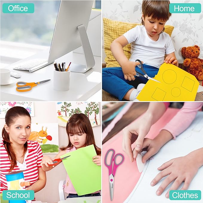 Pink Scissors Pack, Rkqoa 8" All Purpose Scissor - High Performance and Designed for Everyday use, Stainless Steel Shears Set with Comfort Grip, Right/Left Handed