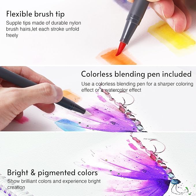 12 Colors Blendable Watercolor Markers Pens 2025 Upgrade Water Paint Set Double Tip Paint Pens with 1 Water Brush Pen Water Based Coloring Pens Drawing Markers Set with Brush Tip for Artists&Beginners