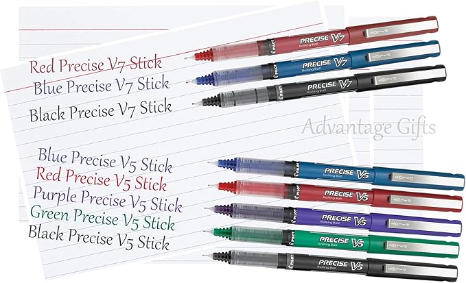 Precise V5 Stick Rolling Ball Pens, Extra Fine Point (.5mm), Assorted Colors Black/Blue/Red Ink, 3-pk; Bundle with Plastic Reusable Pouch