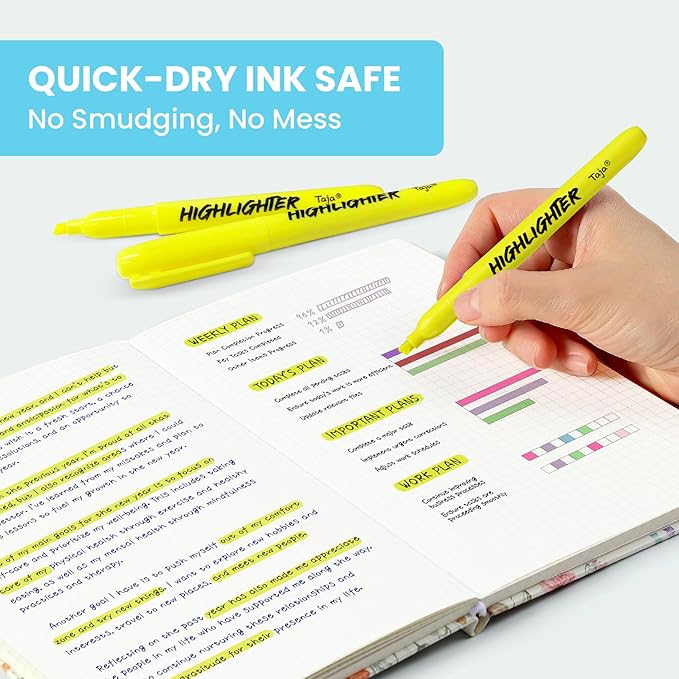 Taja 96 Pack Yellow Highlighters Bulk, Chisel Tip Highlighters Markers Set with No Bleed Ink, Perfect for School & Office Supplies