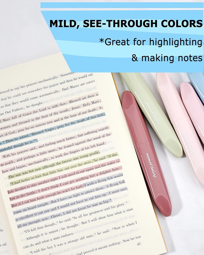Aesthetic Highlighters, Lipstick-shaped Highlighters, Assorted Colors With Soft Chisel Tip,No Bleed Bible Highlighter Pastel,Unique Highlighters, 6 Pack