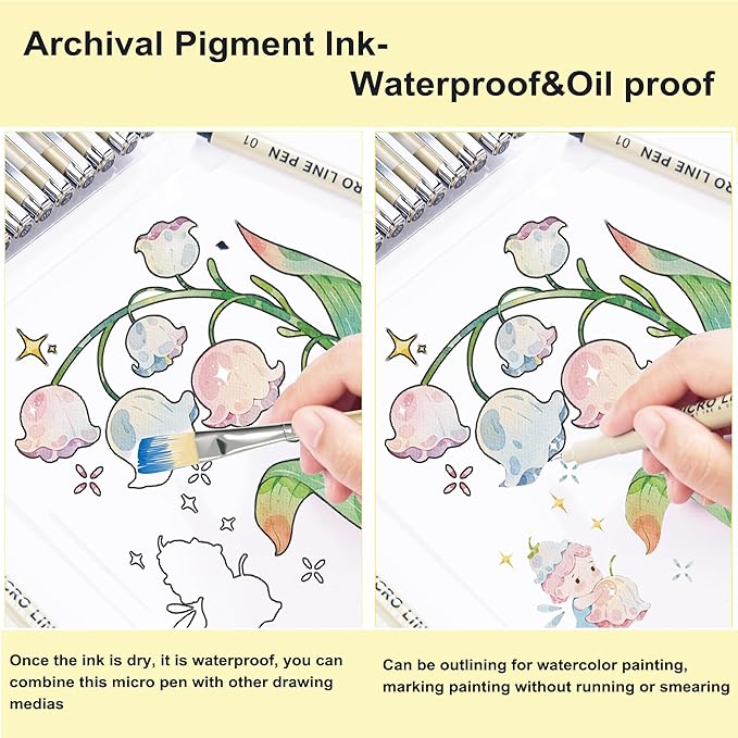 Micro Fineliner Pens 6Pcs 0.25mm/Set, Ultra Fine Fineliner Pen, Water-based Black Pigment Ink, Drawing Journaling Doodling Supplies for Artists, Designers, Students