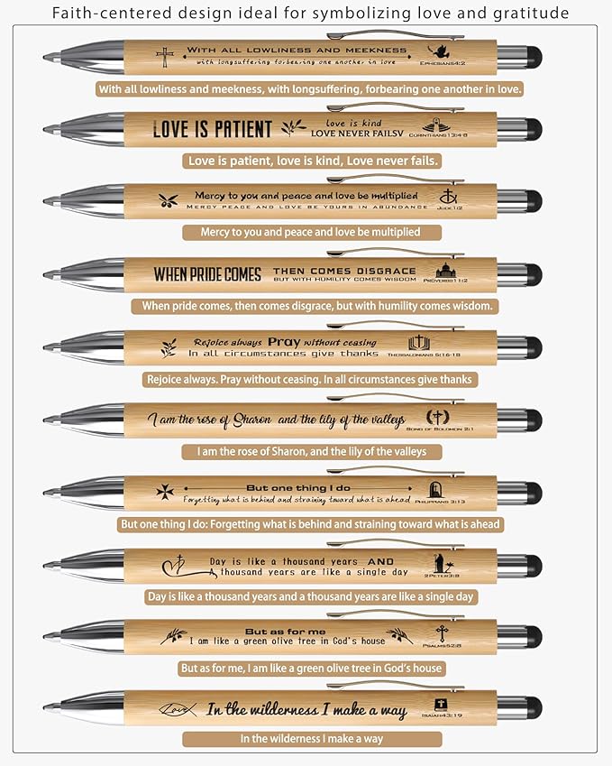 10 Pack Bible Verse Stylus Pens - Inspirational Scripture Gifts for Christians, Teachers, Office & School (Touchscreen, Black Ink, Religious Encouragement)
