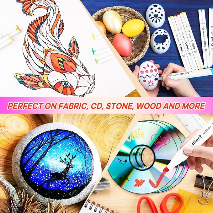 Caliart Markers, 100 Colors Dual Tip Art Markers Sketch Pens Permanent Alcohol Based, with Case for Adult Kids Halloween Drawing Sketching (White Barrel)