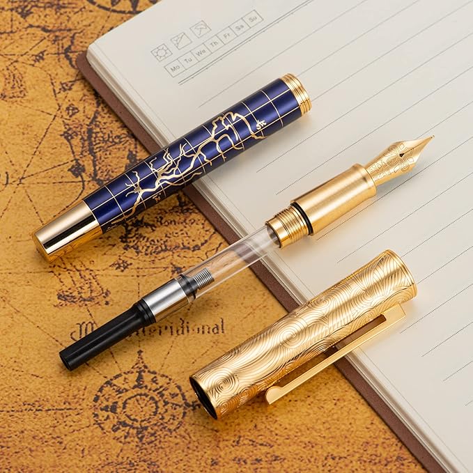 Hongdian 8041 Qinghai-Tibet Plateau Souvenir Fountain Pen, Iridum Extra Fine Golden Nib with Metal Pen Box Set