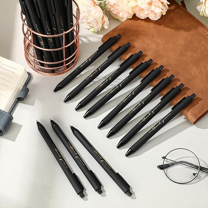 100pcs Thank You Pens Bulk Cute Multicolor Ballpoint Pen for Men Women Server Accessories Employee Holiday Appreciation Gifts for Teacher Office Back to School Party Favor (Black)