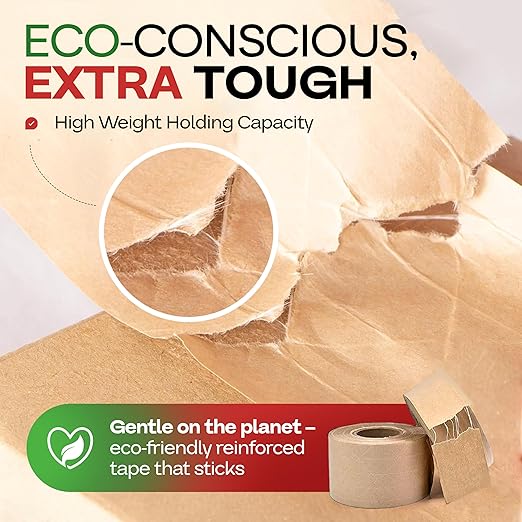 IDL Packaging 2.83" x 450 feet Reinforced Water-Activated Kraft Gummed Tape 30lb Thickness (Pack of 8) - Secure Paper Packing Tape for Secure Carton Sealing - Heavy-Duty for All Conditions, Brown