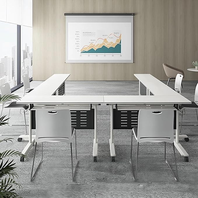 10Pack Conference Room Table, Folding Conference Table for Office Classroom, Mobile Training Tables with Casters Silent Wheels, Large Rectangular Convertible Modular Seminar Tables (10Pack L55.1in)