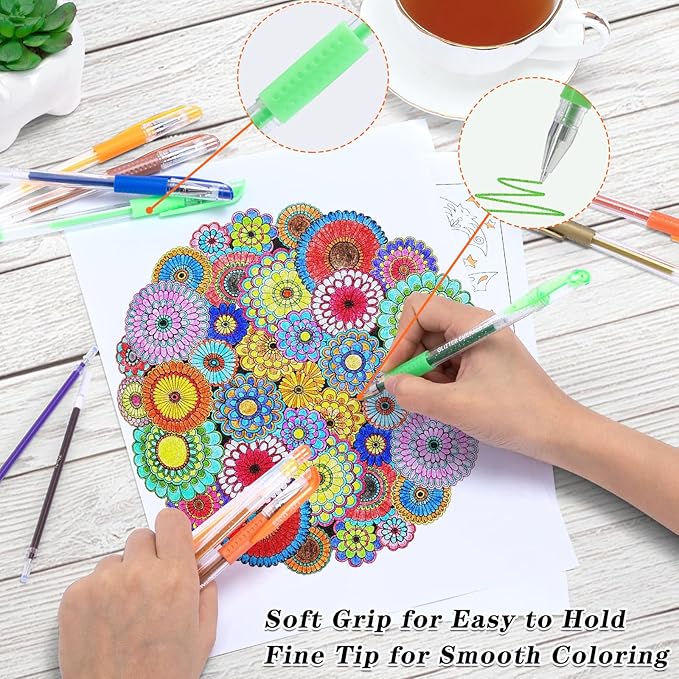 Gel Pens for Adult Coloring Books, 160 Pack Artist Colored Gel Pen with 40% More Ink, Black Case. Perfect for Kids Drawing Doodle Crafts Journaling Planner