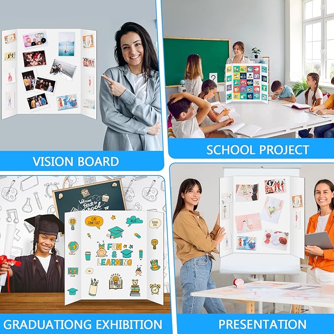 10 Pack Trifold Poster Board, IKAYAS 24" X 36" Single sided White Tri-fold Poster Boards, Science Fair Display Boards Posterboard Foamboard for Mounting, Art, Display, Projects Classroom Supplies