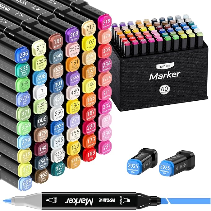 M&G 60 Colors Dual Tip Alcohol Art Sketch Markers, Drawing Markers for Adult Coloring Books, Drawing, Sketching, Doodling, Art Projects, School Supplies
