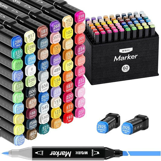 M&G 60 Colors Dual Tip Alcohol Art Sketch Markers, Drawing Markers for Adult Coloring Books, Drawing, Sketching, Doodling, Art Projects, School Supplies
