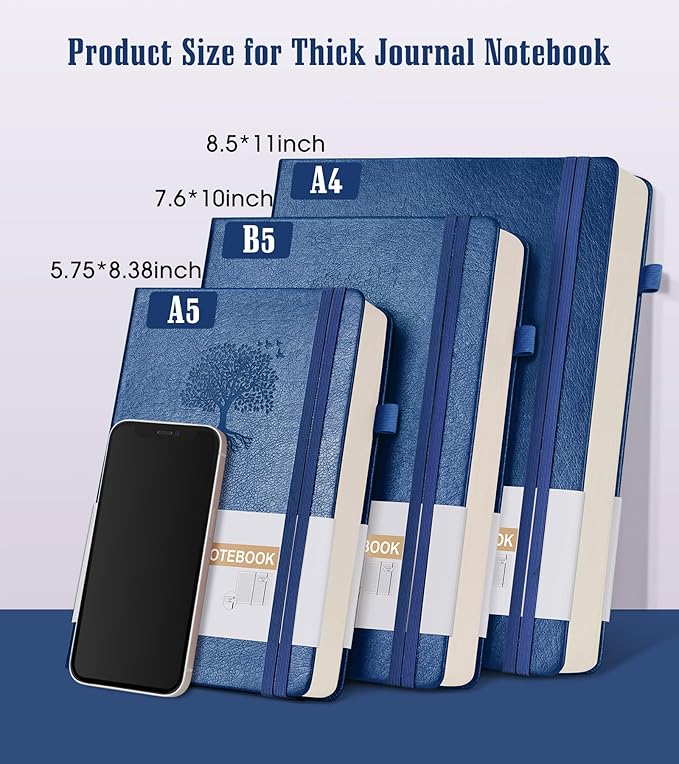 Lined Journal Notebook, 365 Pages A4 Large Journals for Writing Ruled Notebook, Hardcover Leather Journal for Women Men, Daily Notebook for Work, Note Taking, 100Gsm Thick Paper(8.5" x 11" Darkblue)