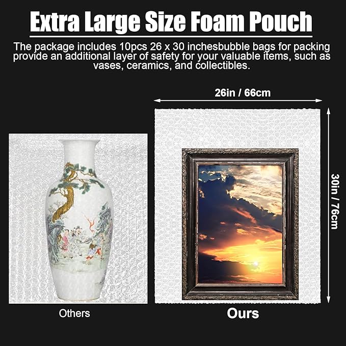 10 Pack 26 * 30 Inch Extra Large Bubble Pouches Clear Bubble Pouch Wrap Bags for Packing Shockproof Cushioning Wrap Bag for Shipping Moving Fragile Dishes China Plates Painting Fragile Items