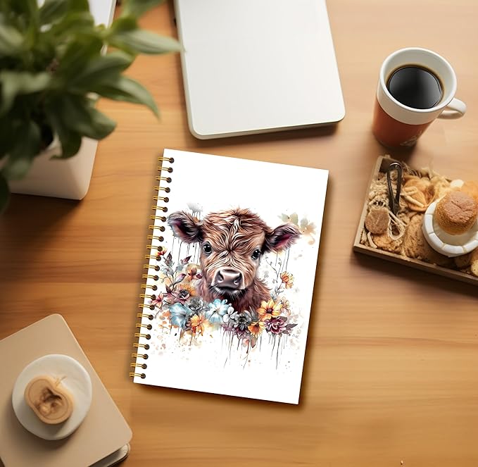 Highland Cow Notebook Journal - Highland Cow Gifts, Floral Spiral Journal Notebook 5.5×8.3, Cow Gifts for Cow Lovers, Cow Gifts for Women, 164 Pages