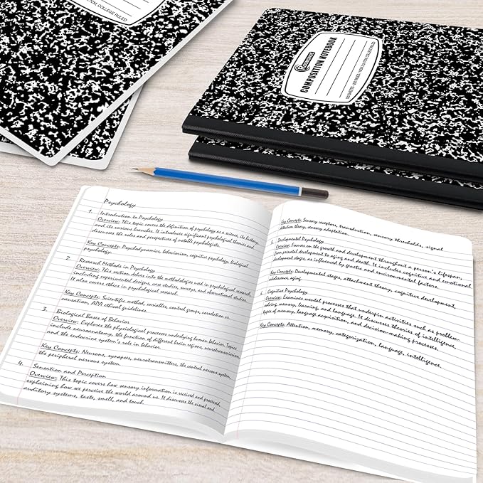 12 Pack Composition Notebook College Ruled Bulk, 200 Pages (100 Sheets), 9-3/4 x 7-1/2, Hard Cover College Ruled Notebook Bulk, Black Marble Composition Notebook College Ruled, Bulk Notebooks