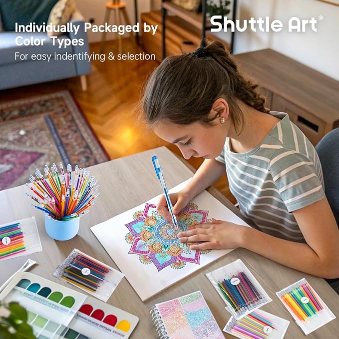 Gel Pen Refills, Shuttle Art 140 Colors (No Duplicates) Gel Pen Refills, 7 Color Types for Kids Adults Coloring Books Drawing Doodling Crafts Scrapbooking Journaling