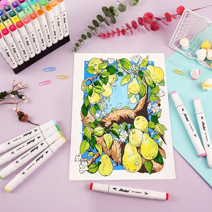 100 Colors Alcohol Markers Set, Dual Tips Blender Art Marker for Drawing, Permanent Sketch Markers for adult coloring, Alcohol Based, Adults Coloring and Artist Illustration.(BRUSH TIP)