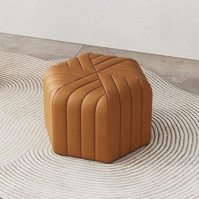 homary 18.5" Hexagonal Pouf Ottoman Upholstered, Velvet Footrest Rest Stools Modern Sofa Footrest Entryway Shoe Changing Stool, Low Coffee Table Footstool for Living Room/Bedroom/Entrway-Brown