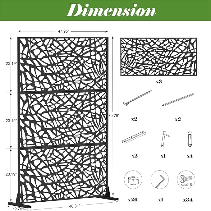 NicBex Room Divider 1 Panel Room Dividers with Mesh Shape Design Partition Room Dividers and Metal Privacy Screens Wall Divider for Outdoor, Room Separation,48.31" W x 15.75" D x 70.75" H, Black