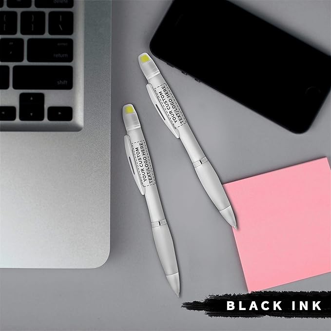 DISCOUNT PROMOS 100 Marathon Gel Highlighter Pens Pack - Customizable Text, Logo - Twist Mechanism, Ballpoint - Silver