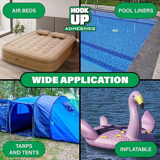 HOOK UP Adhesives Vinyl Contact Cement, Glue 4oz Waterproof, Fast-Drying Repair Adhesive for Pools, Inflatables, PVC, Air Mattresses, PVC Pipes, Tarps, Boats, Rafts, Upholstery Strong Bond, Cement