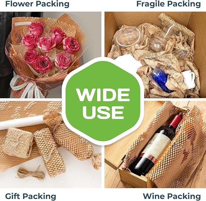 HexaFil Honeycomb Packing Paper - Eco-Friendly, Sustainable Filler for Shipping and Moving, Cushioned Packing Material in Dispenser Box, Alternative to Bubble Wrap - Natural, 12" x 1700'