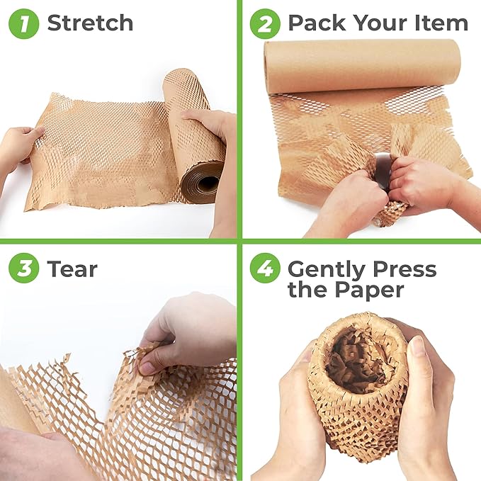 HexcelWrap Mini - Honeycomb Packing Paper, Eco-Friendly, Sustainable Paper Bubble Wrap for Shipping & Moving, Cushioned Packing Material in Dispenser - Natural, Pallet of 112, 12" x 300'