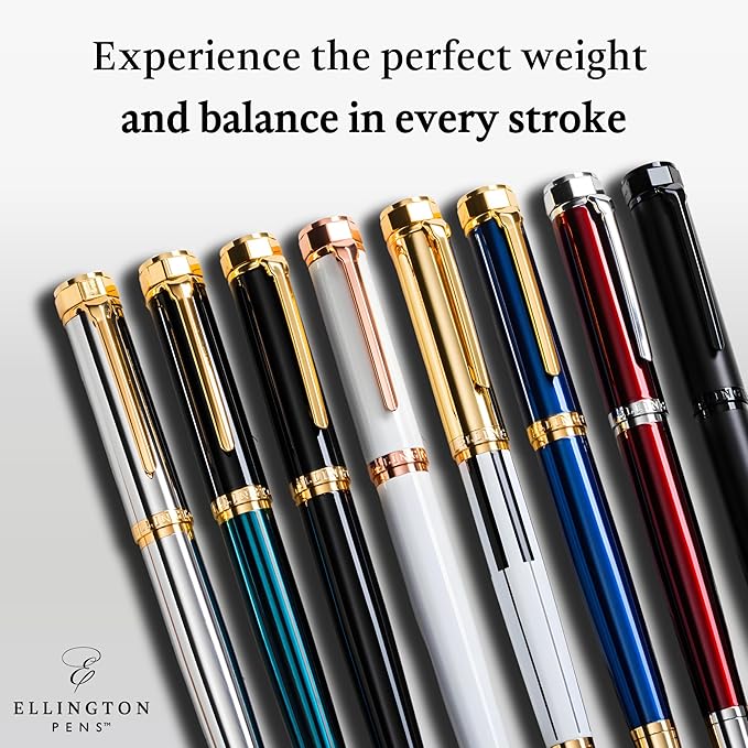 Luxury Fountain Pen Set- Fountain Pens for Writing - Smooth Fine Nib - Includes Refillable Ink Converter, 3 Ink Cartridges [Black & Blue], Gift Box - Elegant Calligraphy